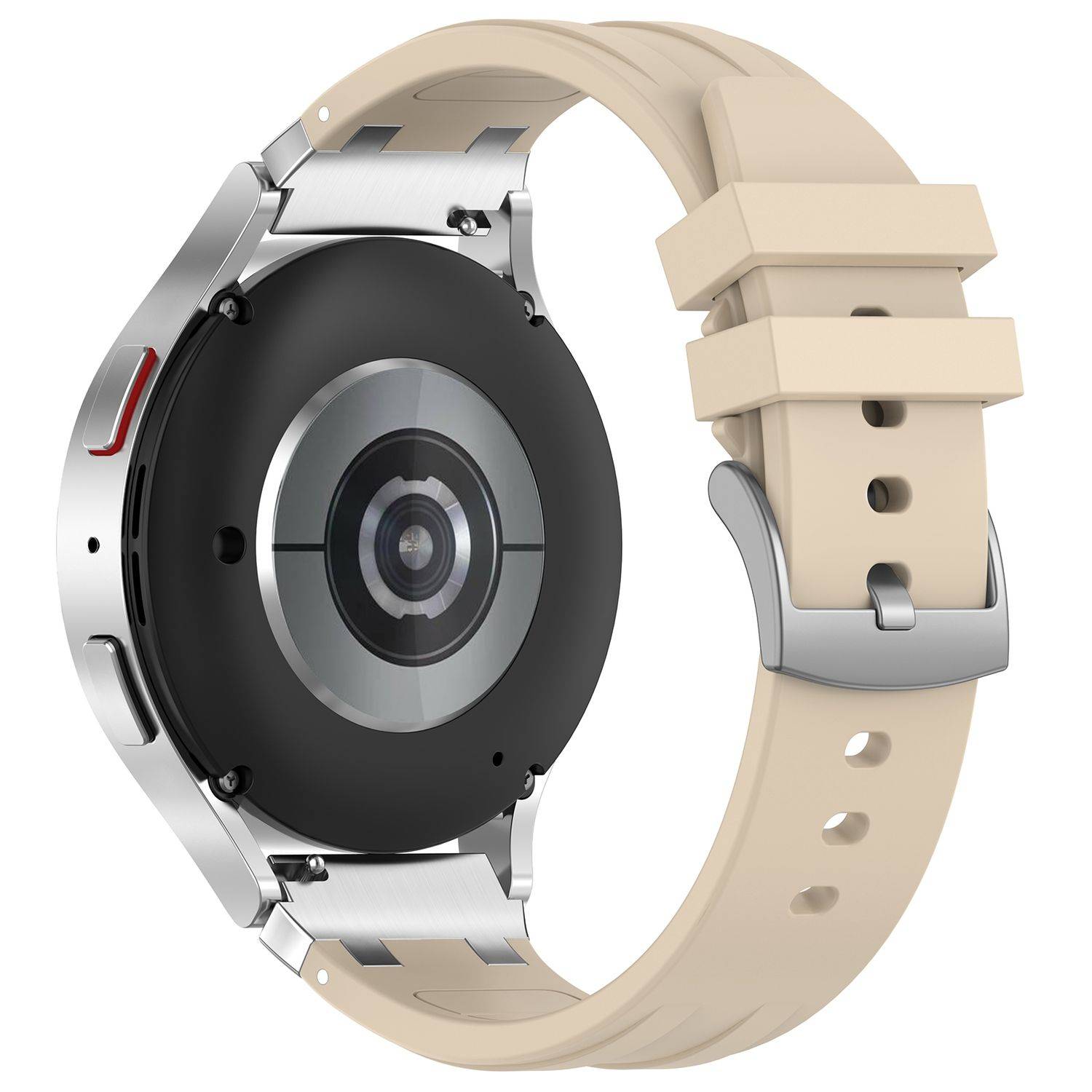Für Samsung Galaxy Watch FE 40mm Silikon Schnellverschluss silberner Schnalle Ersatz Arm Band Beige