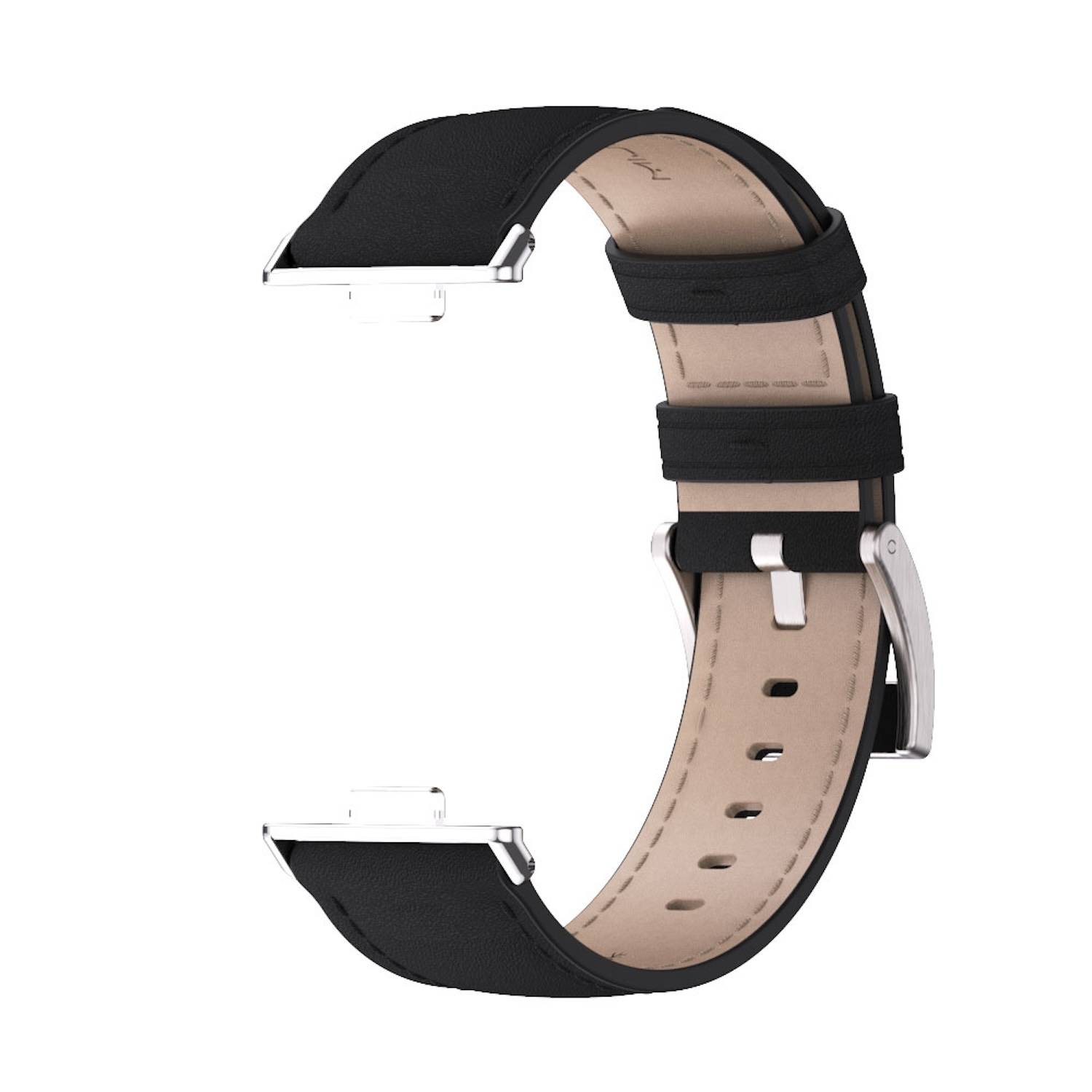 Für Huawei Watch Fit 3 Echt Leder Design Ersatz Smart Watch Arm Band Schwarz / Silber