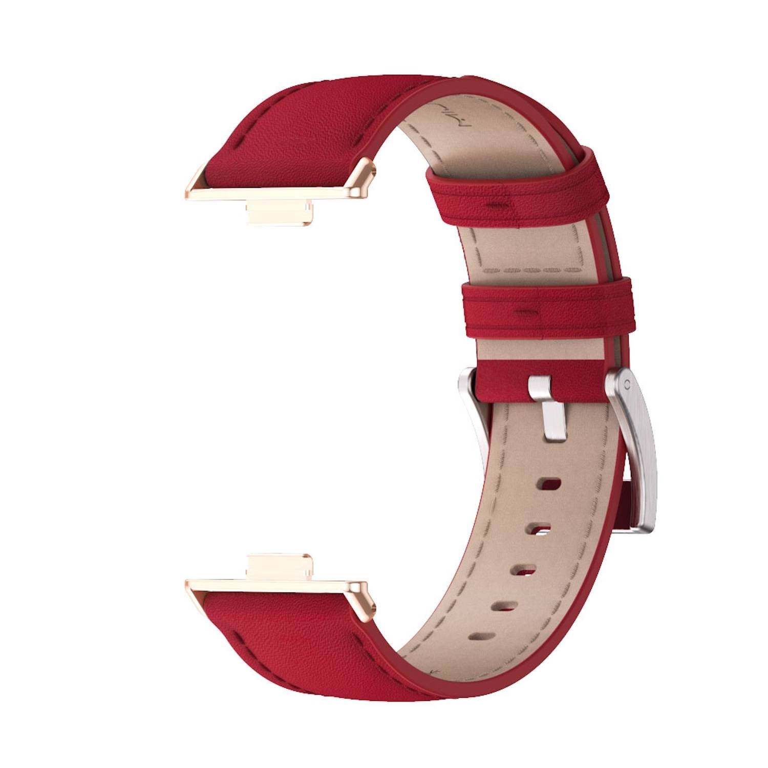 Für Huawei Watch Fit 3 Echt Leder Design Ersatz Smart Watch Arm Band Rot / Rose Gold