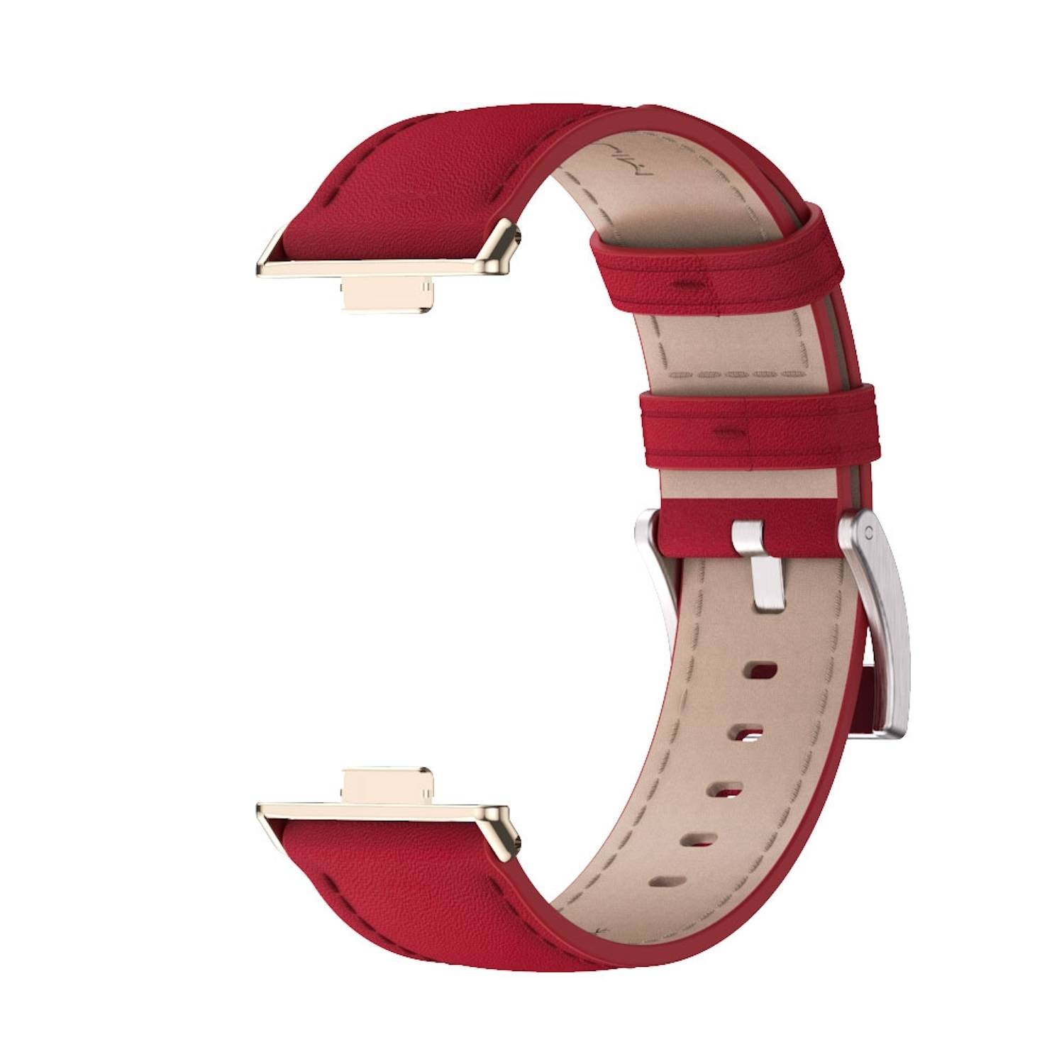 Für Huawei Watch Fit 3 Echt Leder Design Ersatz Smart Watch Arm Band Rot / Gold