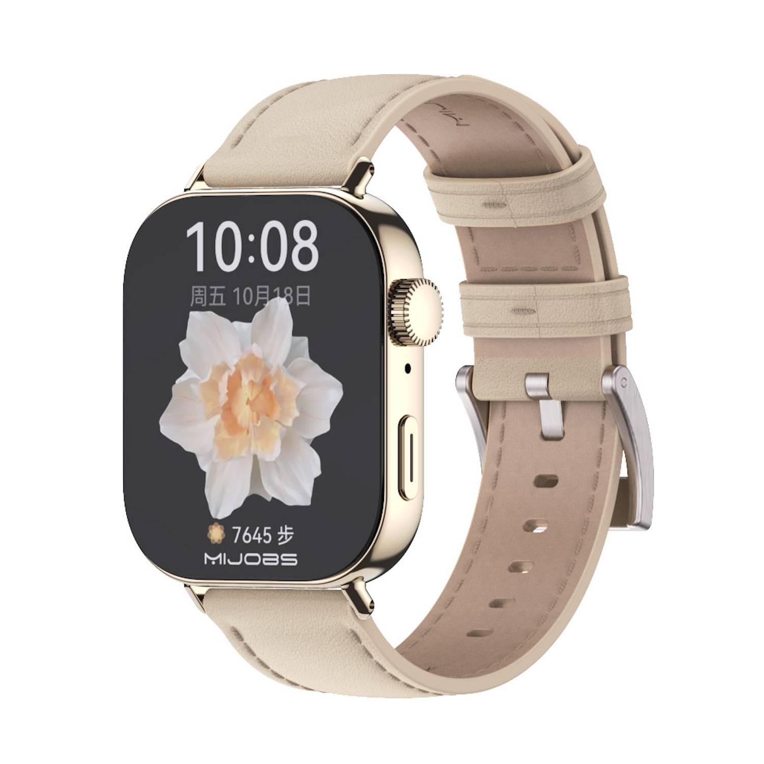 Für Huawei Watch Fit 3 Echt Leder Design Ersatz Smart Watch Arm Band Beige / Gold