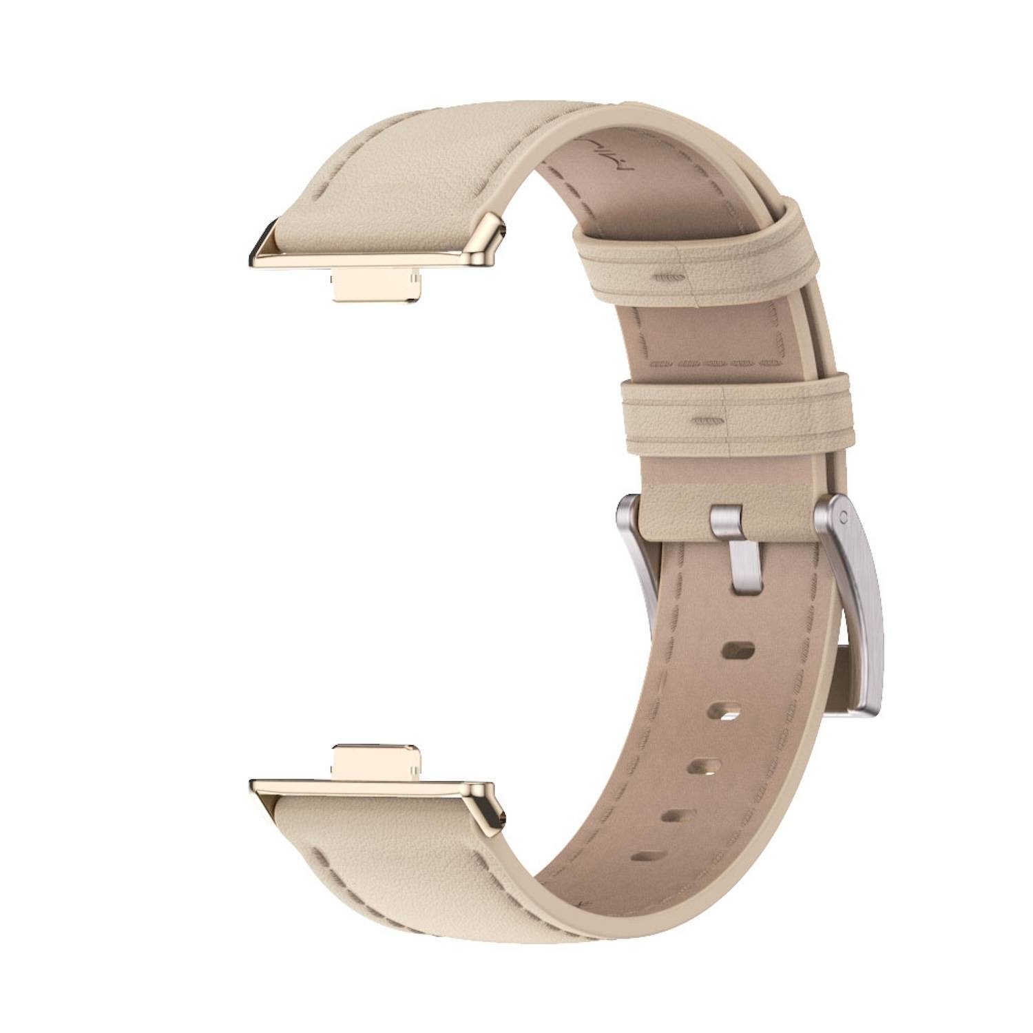 Für Huawei Watch Fit 3 Echt Leder Design Ersatz Smart Watch Arm Band Beige / Gold