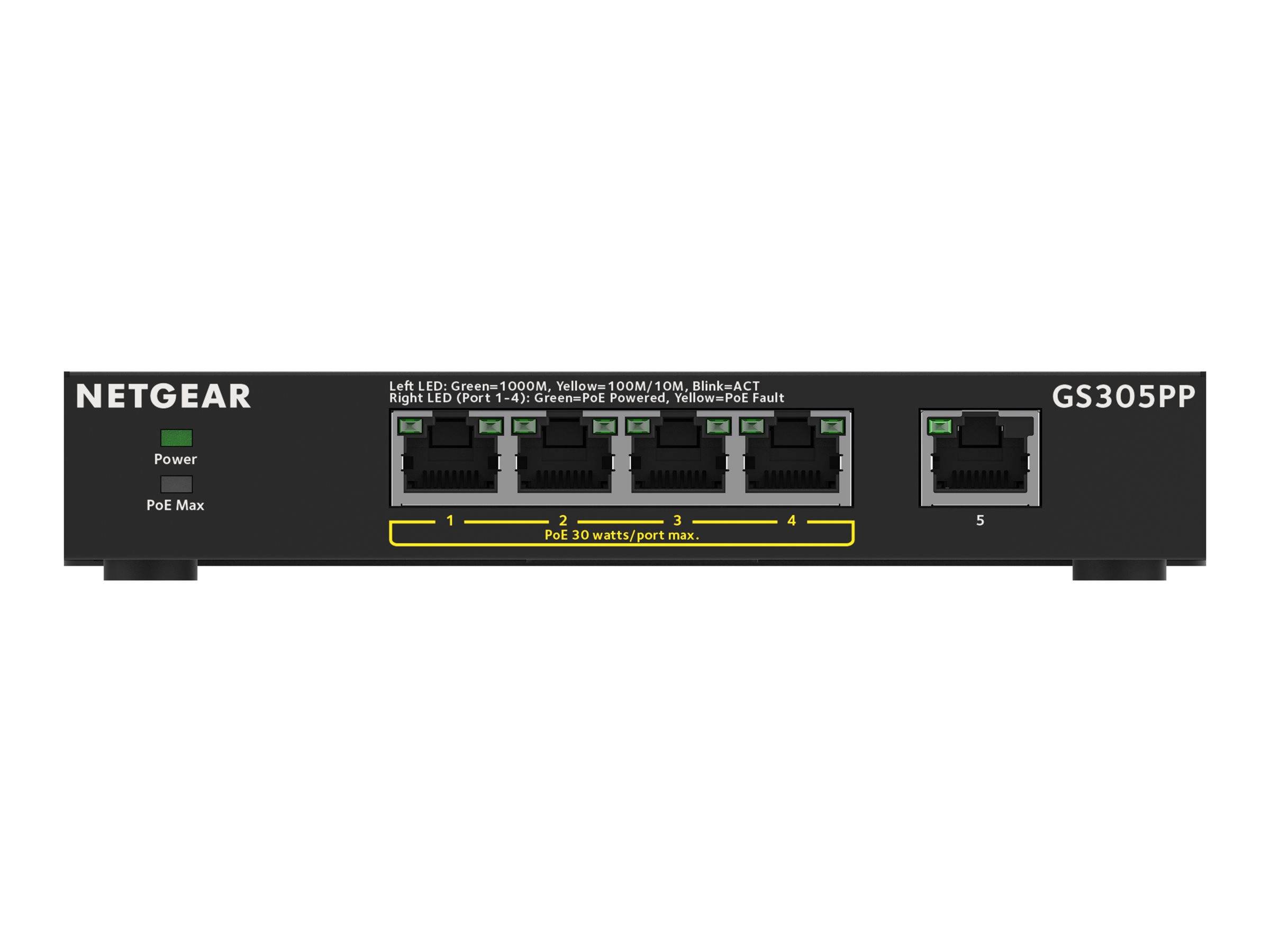 NETGEAR 300 Series GS305PP - Switch - SOHO - unmanaged - 5 x 10/100/1000 (4 PoE+)