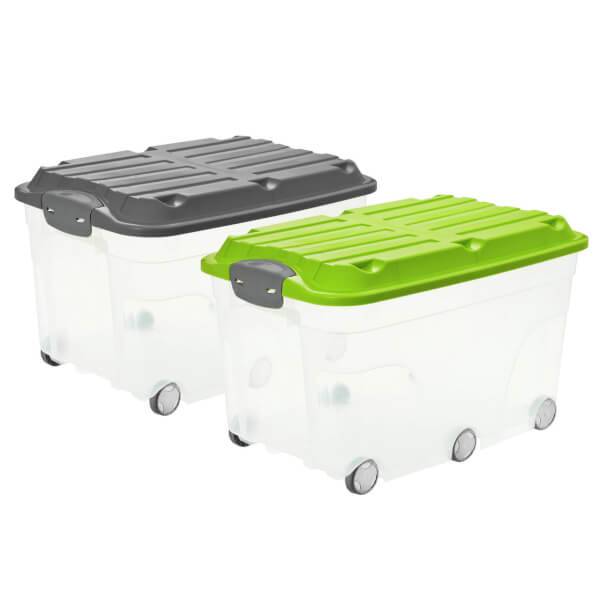 rothopro Stapel Aufbewahrungsbox mit Deckel mit Rollen Fassungsvermögen: 57,0 l