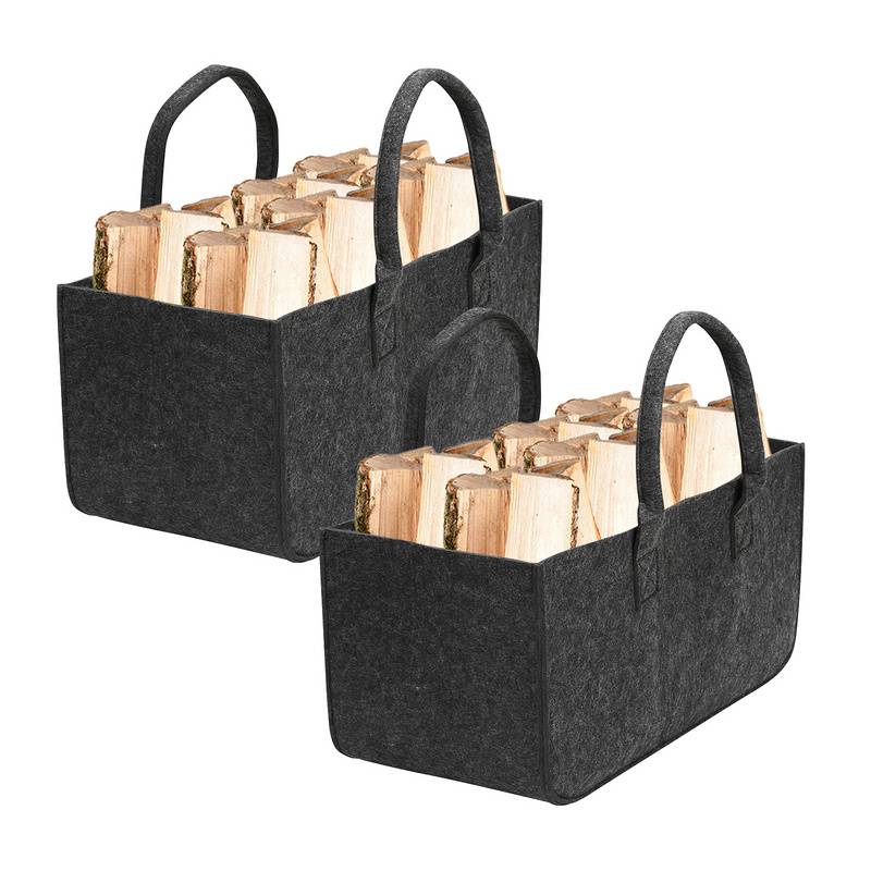 Filztaschen für kaminholz 2 Stück 50 x 25 x 25 cm Dunkelgrau Kaminholztasche Faltbar Filzkorb Kaminholzkorb Einkaufstasche