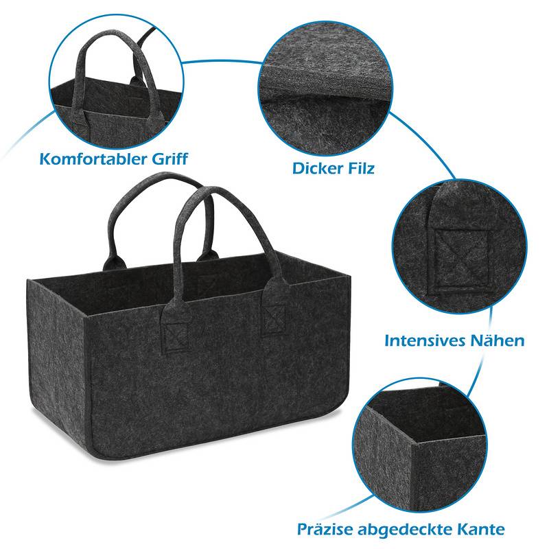 Filztaschen für kaminholz 2 Stück 50 x 25 x 25 cm Dunkelgrau Kaminholztasche Faltbar Filzkorb Kaminholzkorb Einkaufstasche