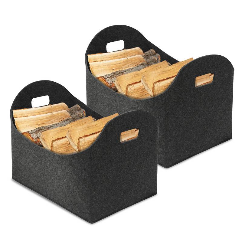 Filztaschen für kaminholz 2 Stück 44 x 31 x 34 cm Dunkelgrau Kaminholztasche Faltbar Filzkorb Kaminholzkorb Einkaufstasche