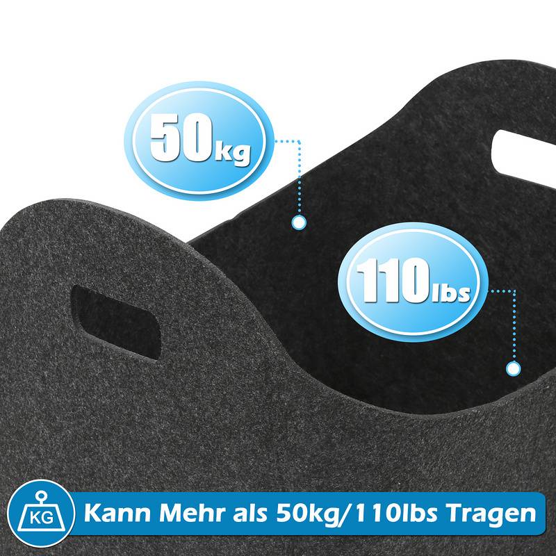 Filztaschen für kaminholz 2 Stück 44 x 31 x 34 cm Dunkelgrau Kaminholztasche Faltbar Filzkorb Kaminholzkorb Einkaufstasche