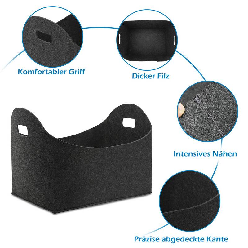 Filztaschen für kaminholz 2 Stück 44 x 31 x 34 cm Dunkelgrau Kaminholztasche Faltbar Filzkorb Kaminholzkorb Einkaufstasche