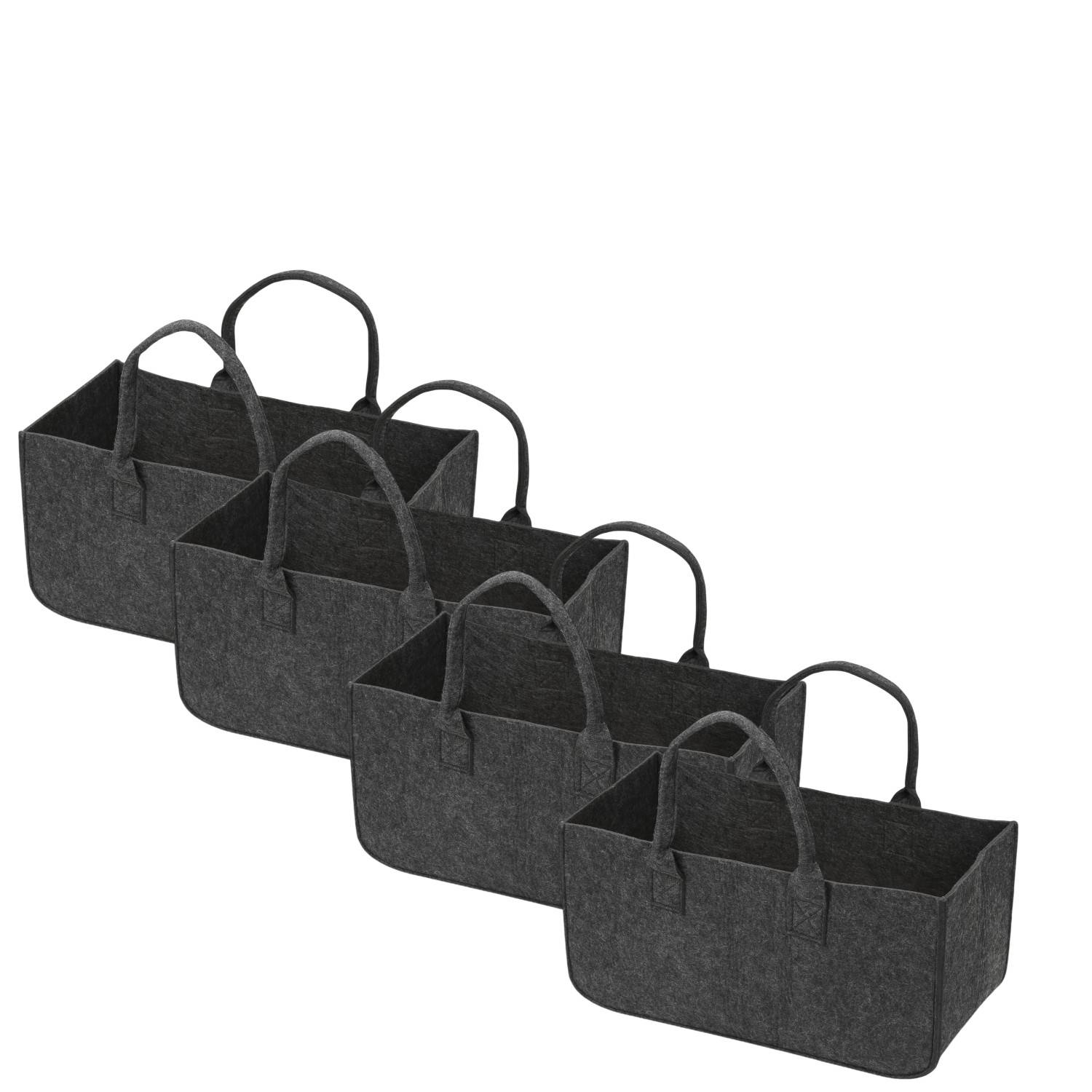 Filztaschen für kaminholz 4 Stück 50 x 25 x 25 cm Dunkelgrau Kaminholztasche Faltbar Filzkorb Kaminholzkorb Einkaufstasche