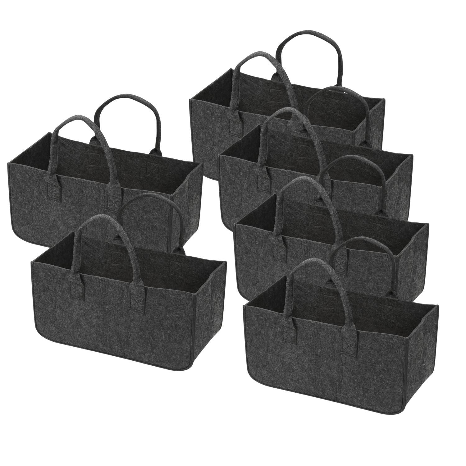 Filztaschen für kaminholz 6 Stück 50 x 25 x 25 cm Dunkelgrau Kaminholztasche Faltbar Filzkorb Kaminholzkorb Einkaufstasche