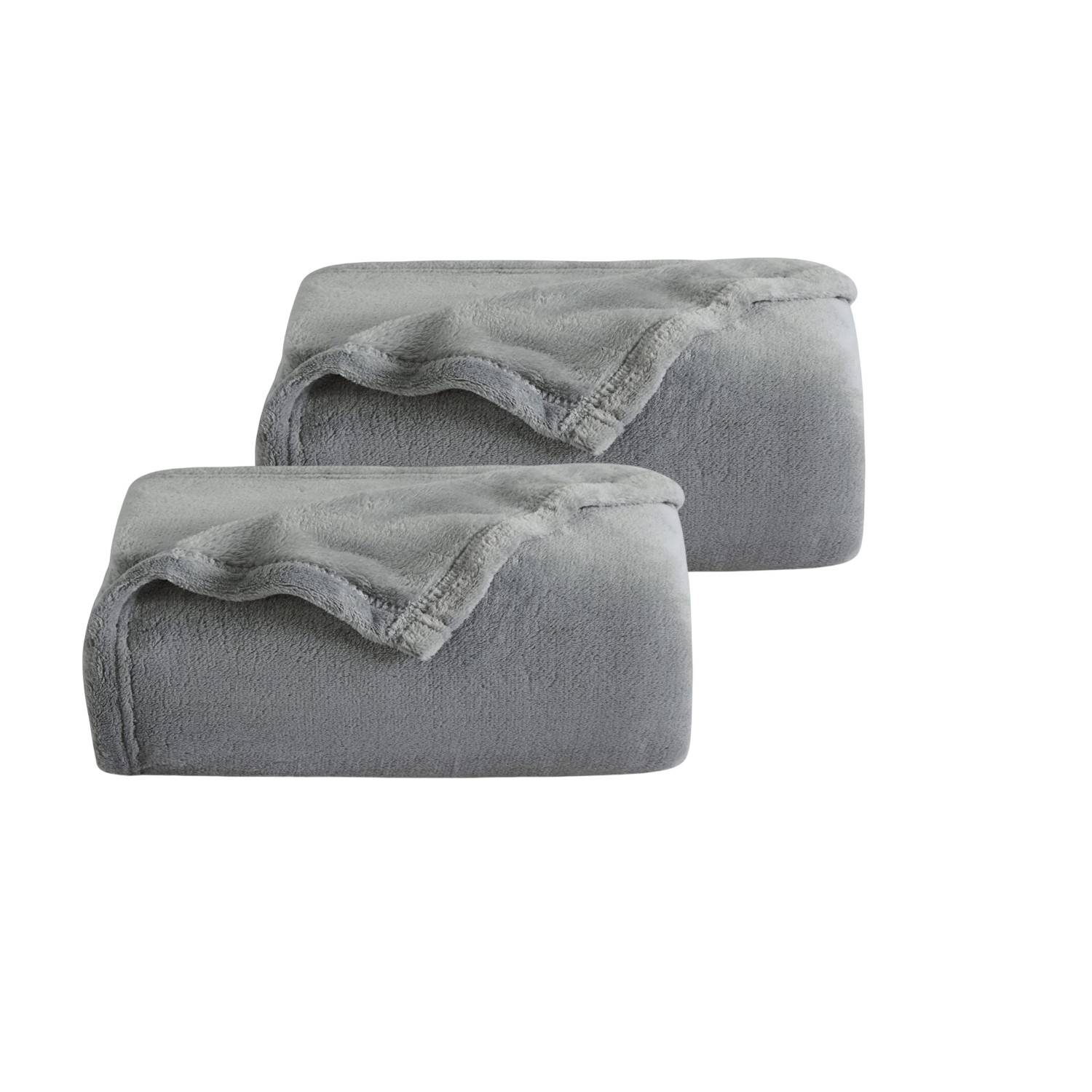 Kuscheldecke 2er Flanell Wohndecke Decke Universell Sofa Garten Unterwegs Grau 240 x 220 cm Super soft