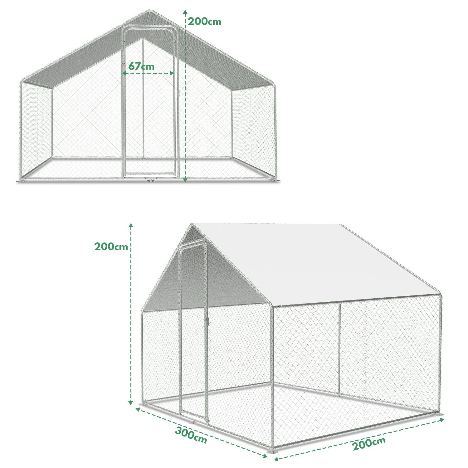 Diagramm eines Markisenzelt mit Abmessungen: 200 cm hoch, 300 cm lang und 200 cm breit, mit 67 cm Türhöhe.