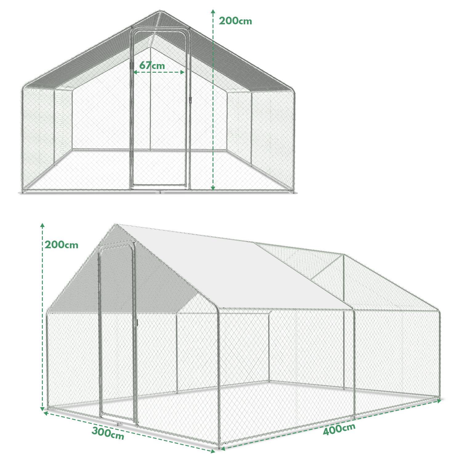 Freilaufgehege – Hühnerstall aus Metall begehbar, Tür & Riegel – Freigehege für Hühner, Kleintiere & Pflanzen - 3x4x2m mit 12 m² Lauffläche