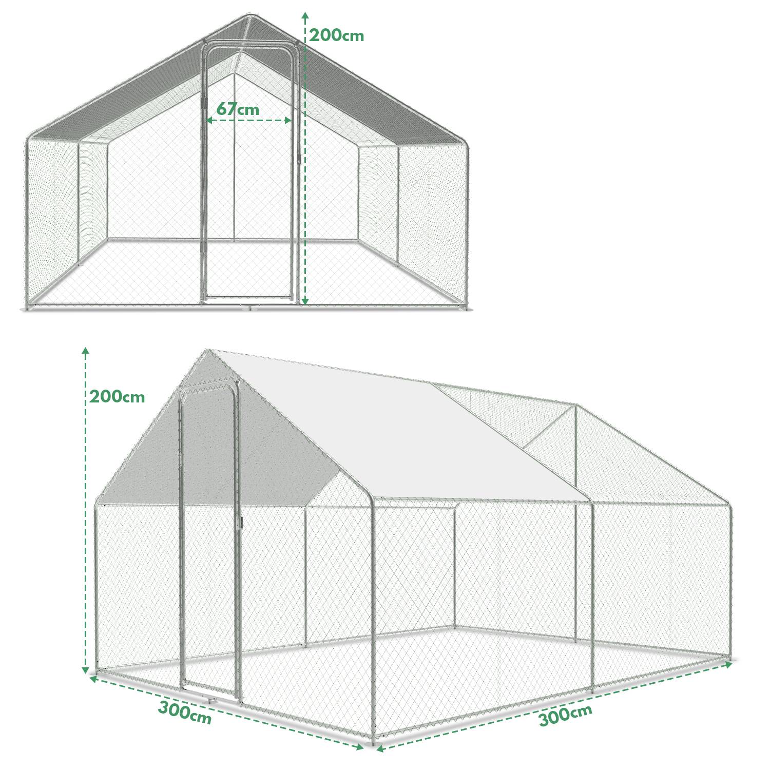 Freilaufgehege – Hühnerstall aus Metall begehbar, Tür & Riegel – Freigehege für Hühner, Kleintiere & Pflanzen - 3x3x2m mit 9 m² Lauffläche