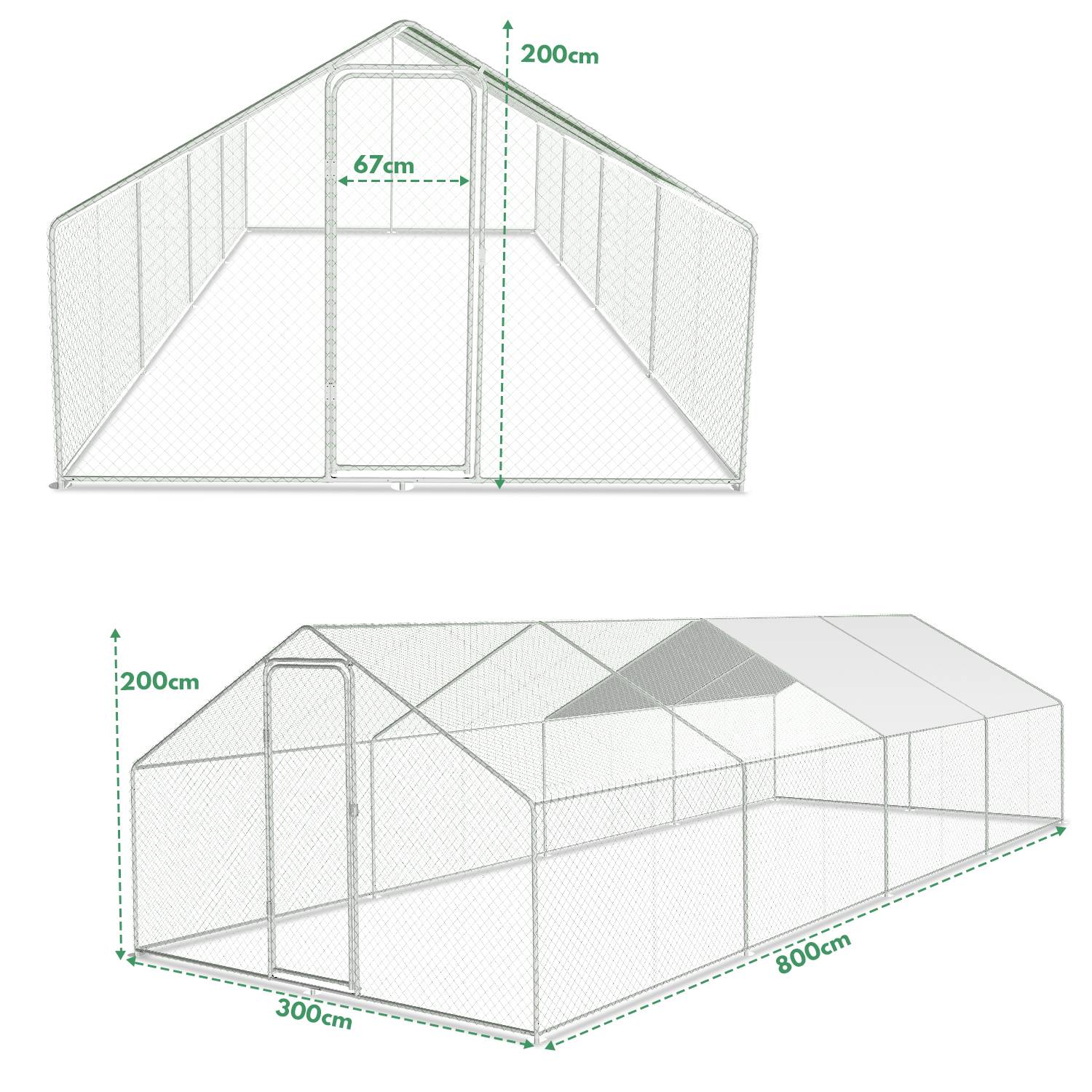 Freilaufgehege – Hühnerstall aus Metall begehbar, Tür & Riegel – Freigehege für Hühner, Kleintiere & Pflanzen - 3x8x2m mit 24 m² Lauffläche