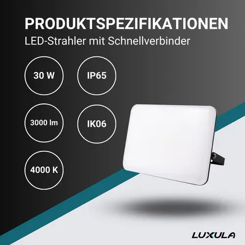 LUXULA LED-Fluter mit Schnellverbinder, EEK: F, 30W, 3000lm, 4000K, schwarz LUXULA LED-Fluter mit Schnellverbinder, EEK: F, 30W, 3000lm, 4000K, schwarz