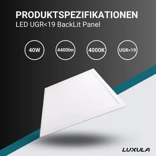 LUXULA LED-Panel, BackLit, 40 W, 4400 lm, EEK: E, 620x620 mm, 4000 K LUXULA LED-Panel, BackLit, 40 W, 4400 lm, EEK: E, 620x620 mm, 4000 K