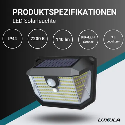 LUXULA Solar LED-Wandleuchte, PIR-Lichtsensor, 3-Lichtmodi, kaltweiß LUXULA Solar LED-Wandleuchte, PIR-Lichtsensor, 3-Lichtmodi, kaltweiß