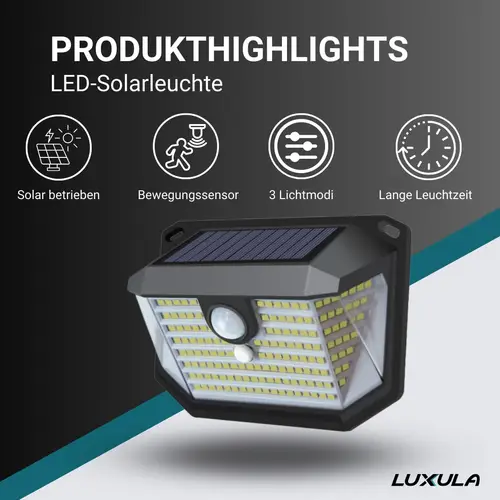 LUXULA Solar LED-Wandleuchte, PIR-Lichtsensor, 3-Lichtmodi, kaltweiß LUXULA Solar LED-Wandleuchte, PIR-Lichtsensor, 3-Lichtmodi, kaltweiß
