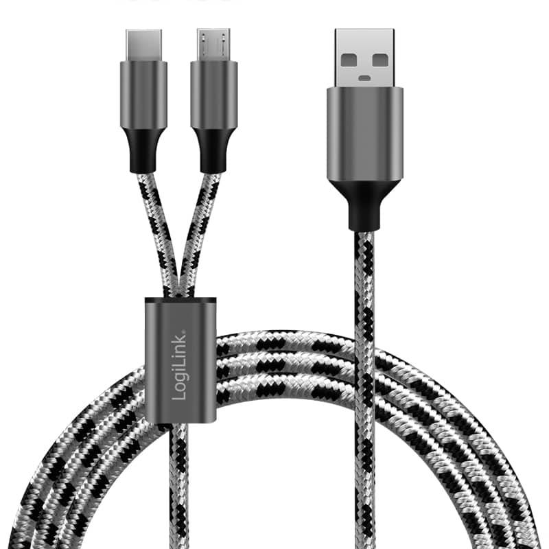 LOGILINK USB 2.0 Ladekabel CU0202 2-in1 USB-C Micro-USB, 1,2m