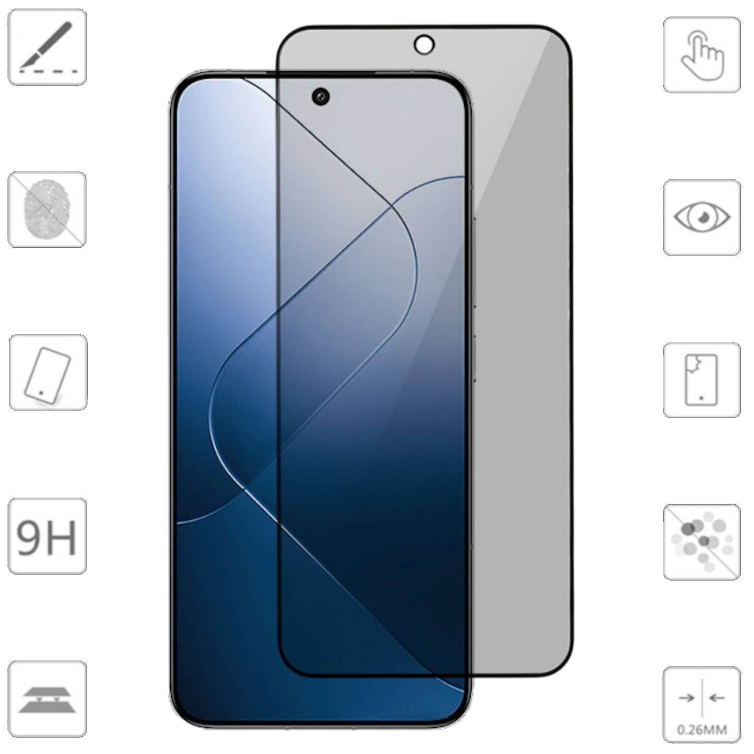 Für Xiaomi 14T / 14T Pro 1x 2.5D 0,26mm Privacy Schutz H9 Hart Glas