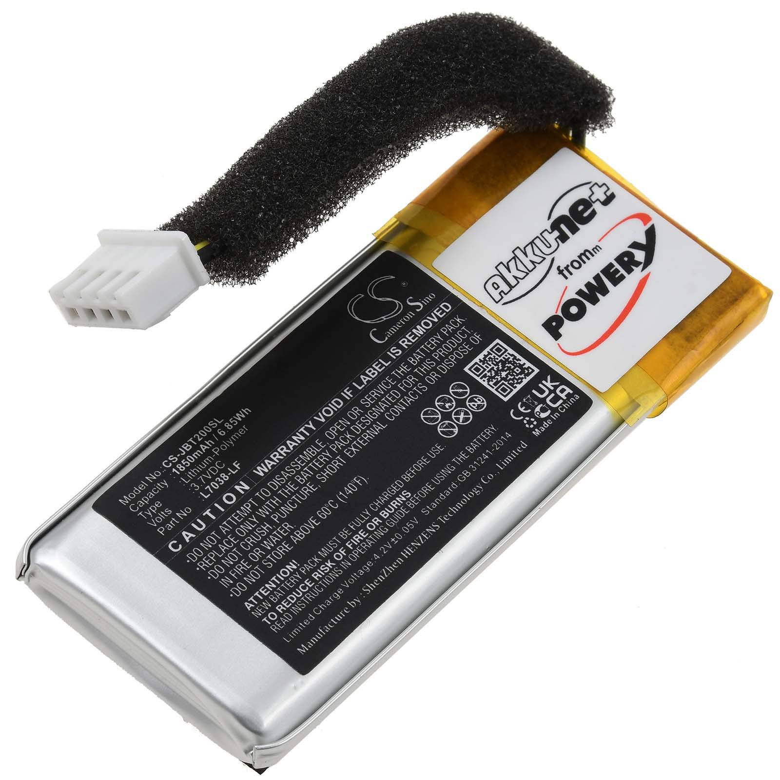 Powery Akku passend für Bluetooth Lautsprecher JBL Tuner AM0304 Typ L0738-LF, 3,7V, Li-Polymer