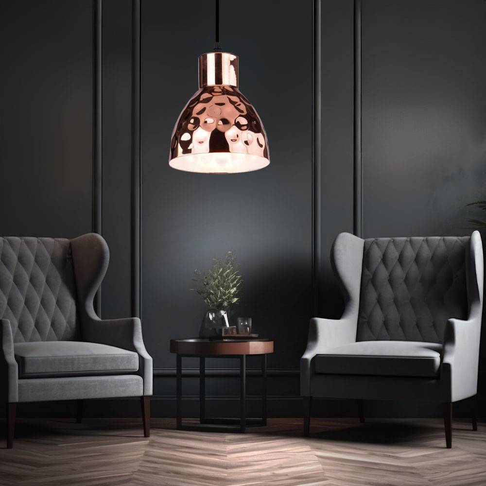 Hängeleuchte Hammerschlag Optik Esszimmerleuchte rosegold Pendelleuchte Metall Retro, LED 7W 560Lm warmweiß, DxH 15x100 cm