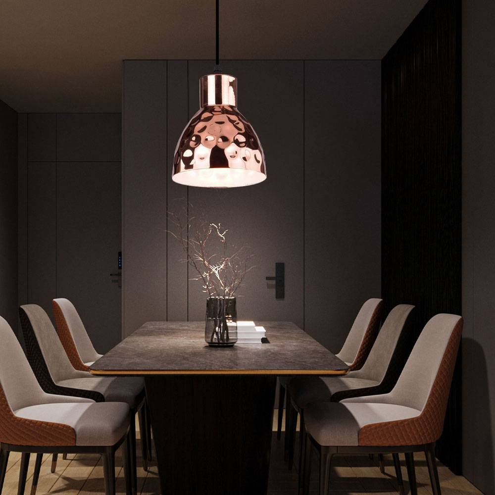 Hängeleuchte mit Fernbedienung dimmbar Esszimmerleuchte Hammerschlag Optik rosegold Pendelleuchte Metall Retro, RGB LED 8,5W 806Lm warmweiß, DxH 15x