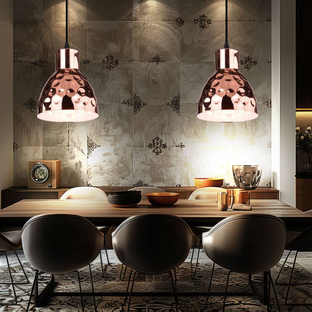 Hängeleuchte Hammerschlag Optik Esszimmerleuchte rosegold Pendelleuchte Metall Retro, LED 7W 560Lm warmweiß, DxH 15x100 cm