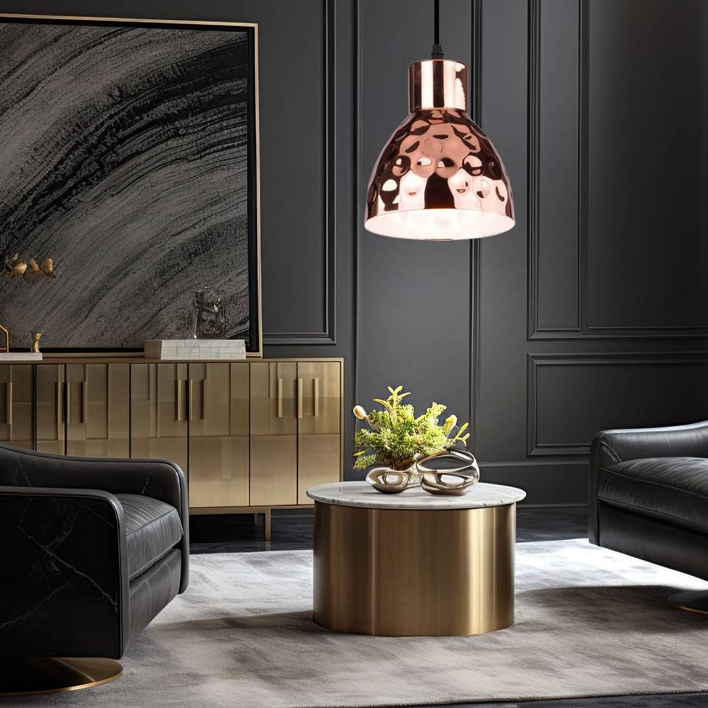 Hängeleuchte mit Fernbedienung dimmbar Esszimmerleuchte Hammerschlag Optik rosegold Pendelleuchte Metall Retro, RGB LED 8,5W 806Lm warmweiß, DxH 15x