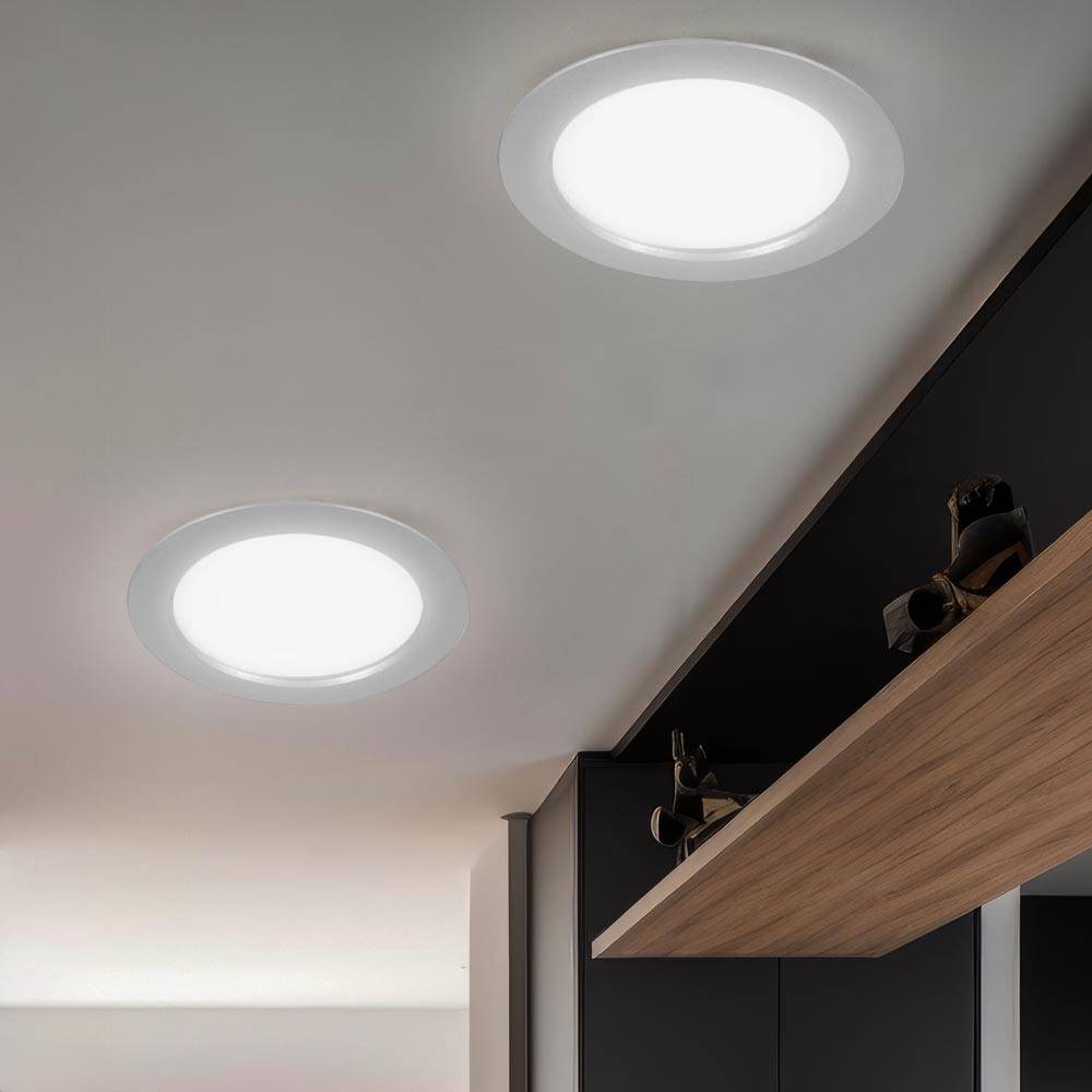 Deckenleuchte Einbaupanel Wohnzimmerlampe Einbauleuchte Flurlampe Küchenleuchte, Kunststoff weiß, LED 8W 800Lm 6000K kaltweiß, D 14,5 cm, 2er Set