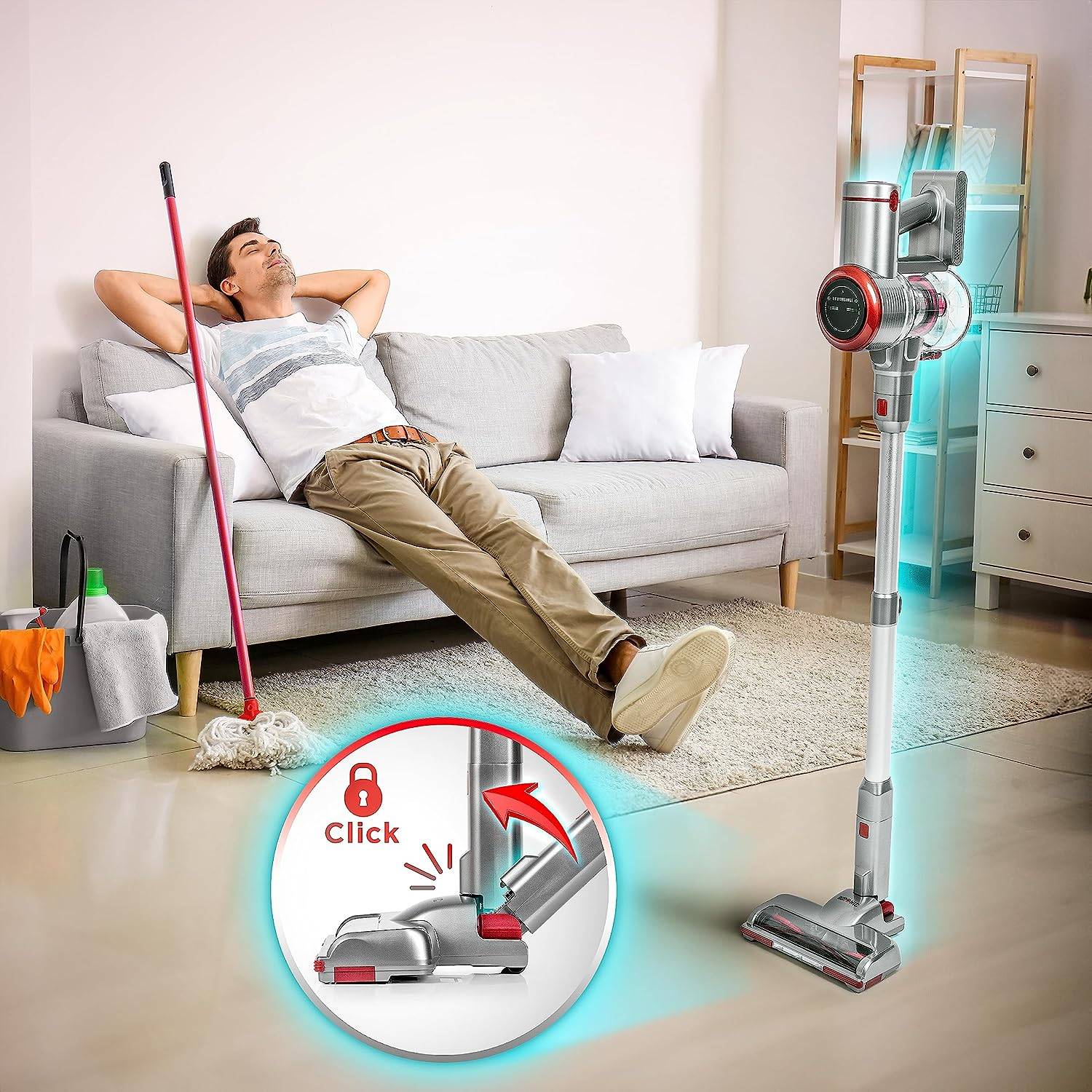 Duronic VC28 Akku Staubsauger, Akkusauger kabellos, Handstaubsauger 50 Min Laufzeit, LED Bodenbürste