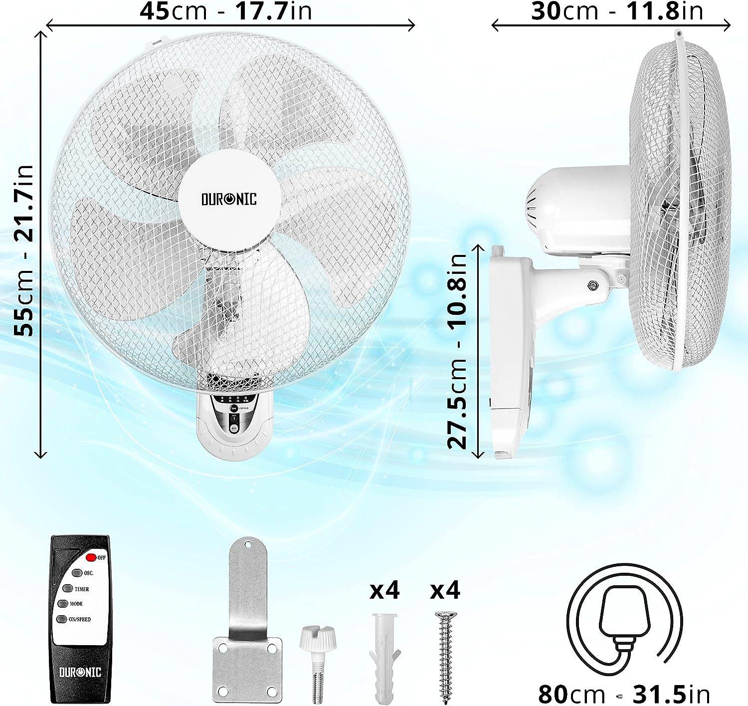 Duronic FN55 WE Wandventilator 60W, Durchmesser 40 cm, Ventilator mit Timer und Fernbedienung