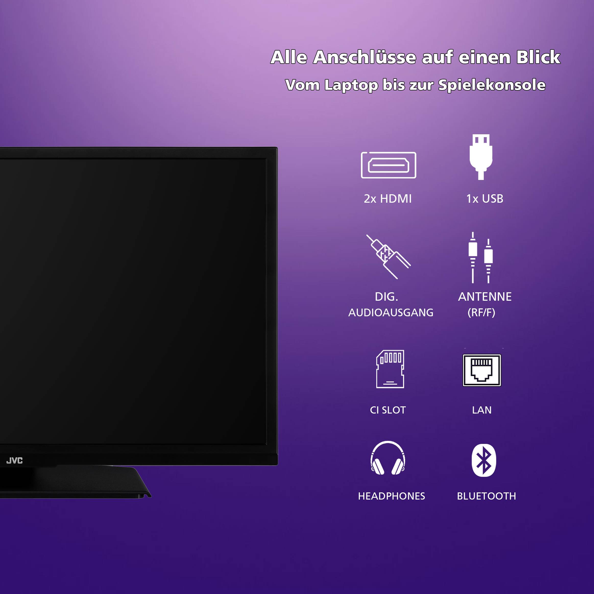 JVC LT-24VH5455 Fernseher 24 Zoll Smart TV by TiVo HD-Ready, HDR, Triple-Tuner, 6 Monate HD+ (2026)