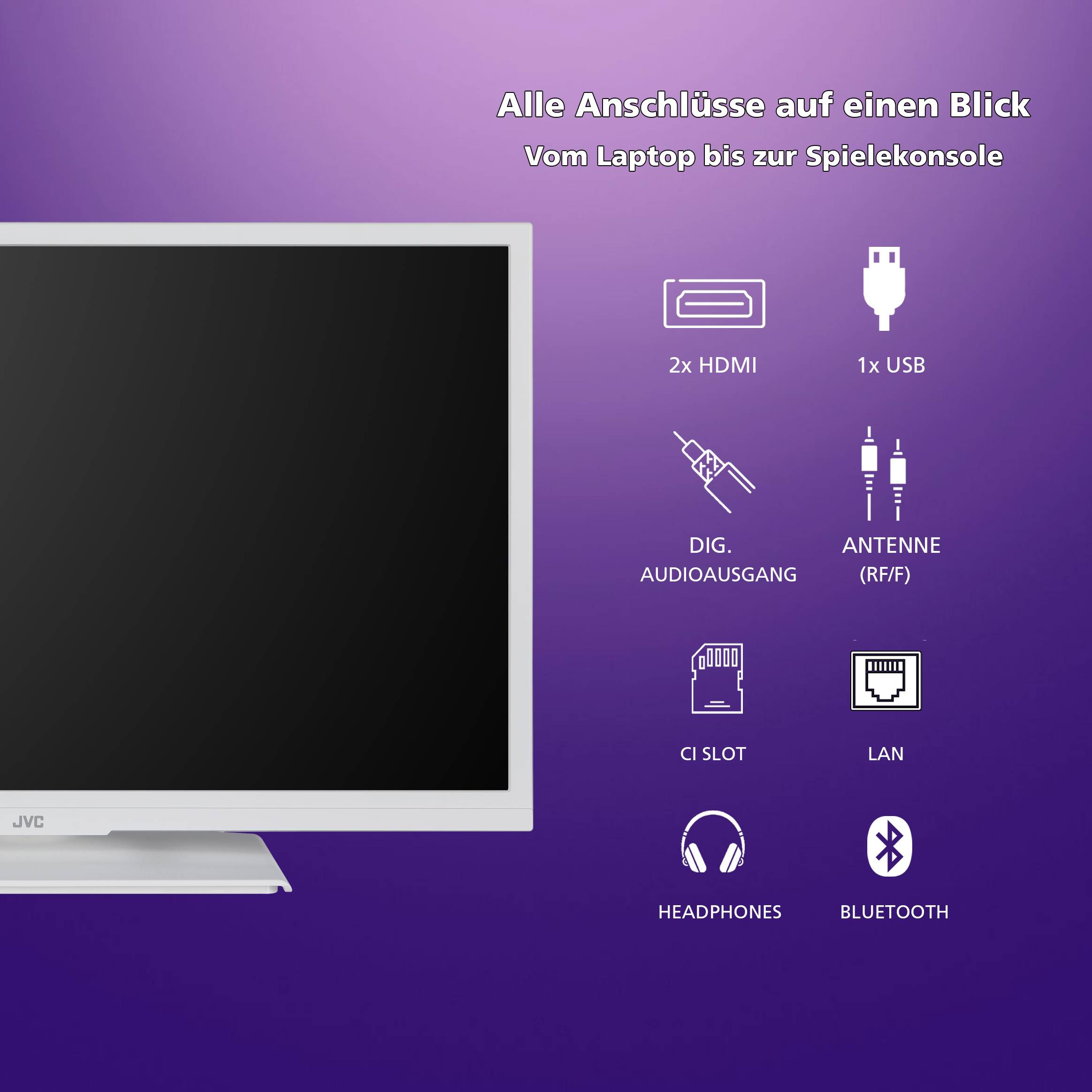 JVC LT-24VH5455W 24 Zoll Fernseher Smart TV Powered by TiVo (HD-Ready, HDR, Triple-Tuner, 6 Monate HD+ inkl.)