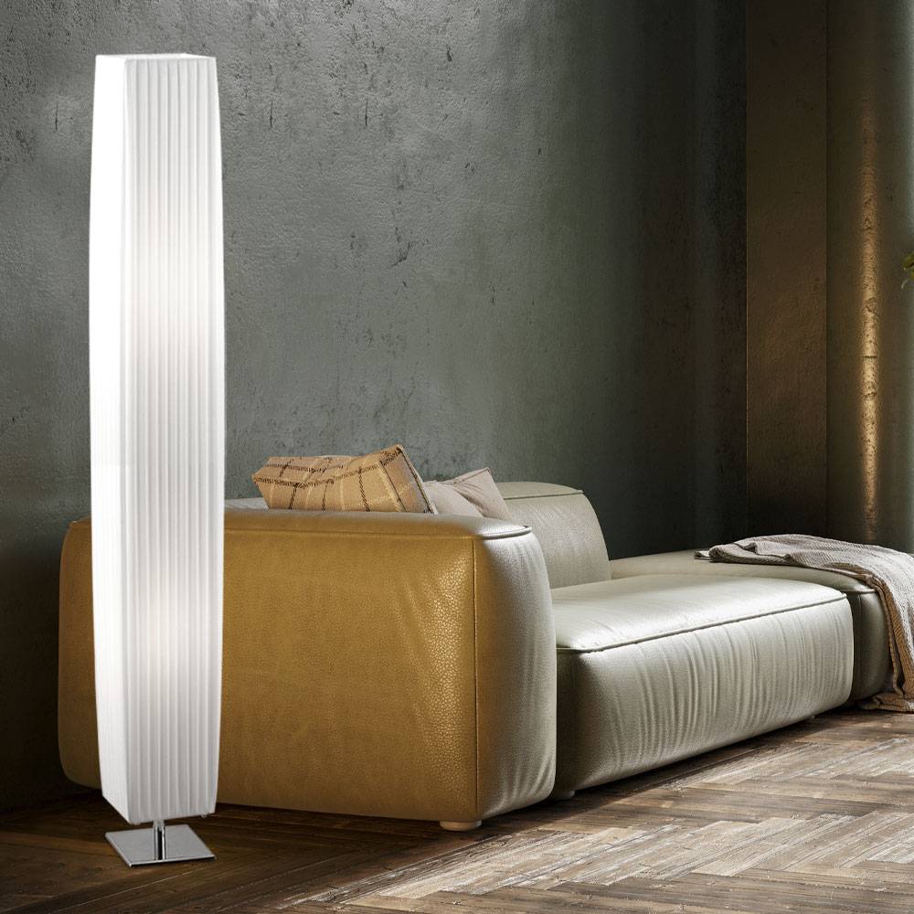 Stehleuchte 2 flammig Stehlampe Schlafzimmerlampe Beistellleuchte Textil weiß, Metall Chrom , 2x E27, L x B x H 14 x 14 x 119 cm