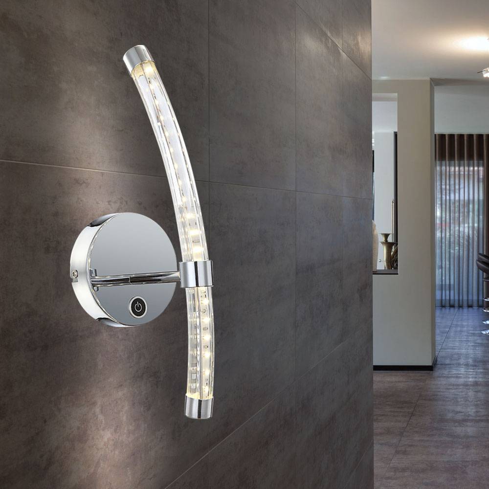 LED Wandleuchte Glas gebogen Flurleuchte Wohnzimmerlampe Schlafzimmerleuchte Touchdimmer Wandlampe Chrom, 7W 490lm 4000K neutralweiß, BxH 12x37 cm