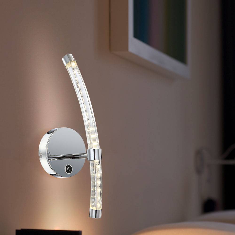 LED Wandleuchte Glas gebogen Flurleuchte Wohnzimmerlampe Schlafzimmerleuchte Touchdimmer Wandlampe Chrom, 7W 490lm 4000K neutralweiß, BxH 12x37 cm