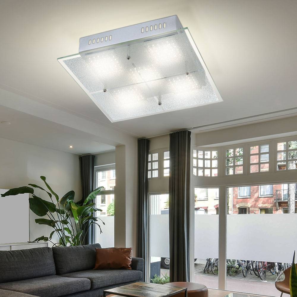 Deckenlampe Wohnzimmerleuchte Esszimmerlampe Deckenleuchte Flurlampe Küchenleuchte, Metall Chrom Glas satiniert, LED 3,5W 280Lm 3000K warmweiß, L 28