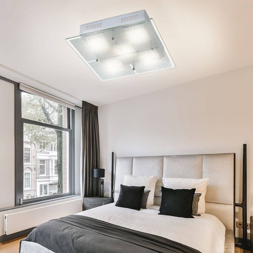 Deckenlampe Wohnzimmerleuchte Esszimmerlampe Deckenleuchte Flurlampe Küchenleuchte, Metall Chrom Glas satiniert, LED 3,5W 280Lm 3000K warmweiß, L 28