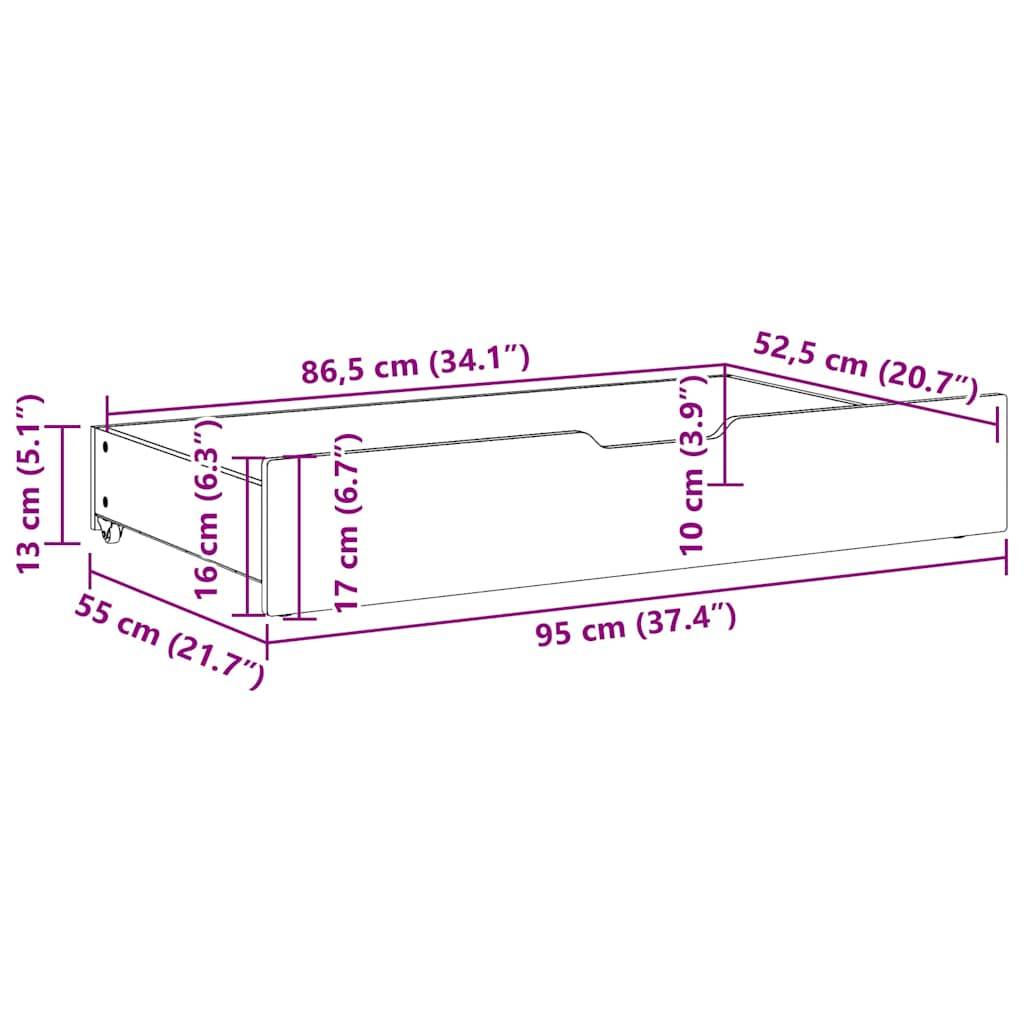 vidaXL Bettschubladen 2 Stk. Weiß 95x55x17 cm Massivholz Kiefer