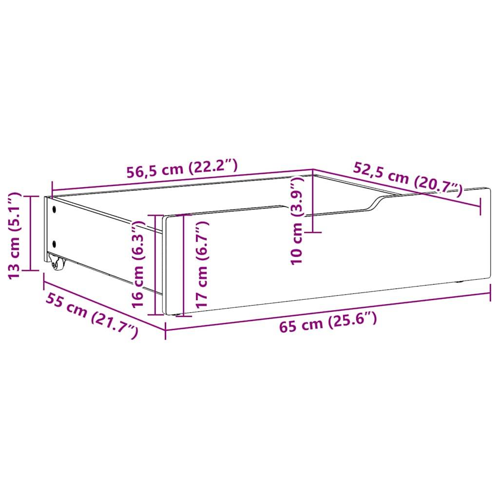 vidaXL Bettschubladen 2 Stk. Wachsbraun 65x55x17 cm Massivholz Kiefer