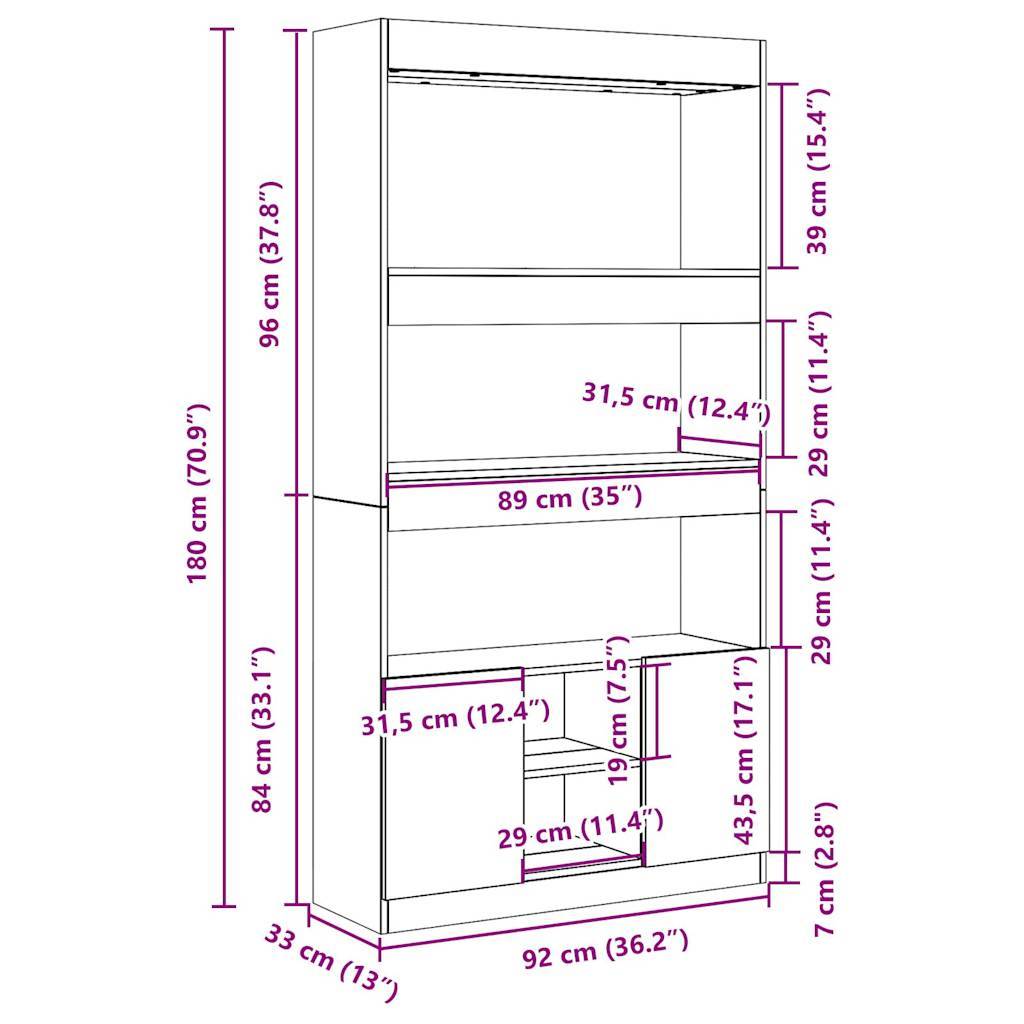vidaXL Highboard Räuchereiche 92x33x180 cm Holzwerkstoff