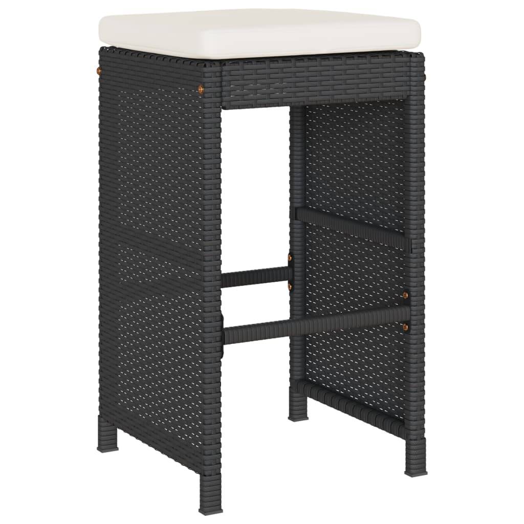 vidaXL Garten-Barhocker mit Kissen 4 Stk. Schwarz Poly Rattan
