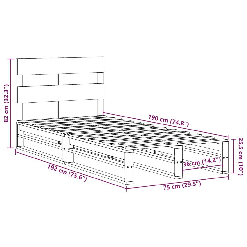 vidaXL Massivholzbett ohne Matratze Wachsbraun 75x190 cm Kiefernholz