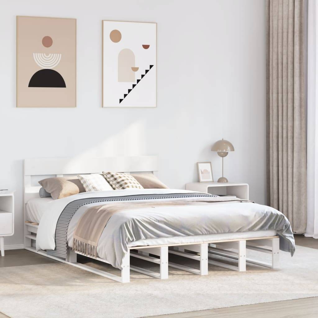 vidaXL Massivholzbett ohne Matratze Weiß 150x200 cm Kiefernholz