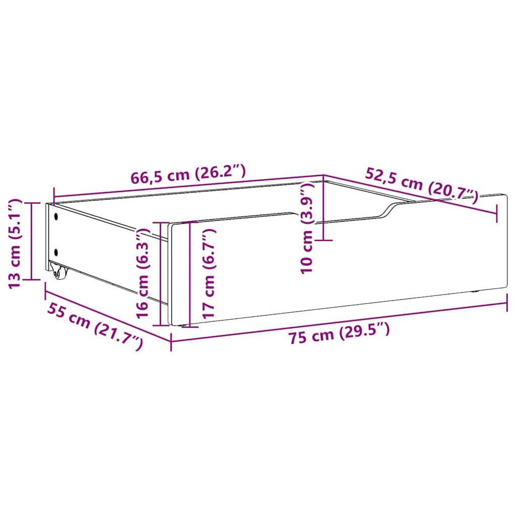 vidaXL Bettschubladen 2 Stk. Wachsbraun 75x55x17 cm Massivholz Kiefer