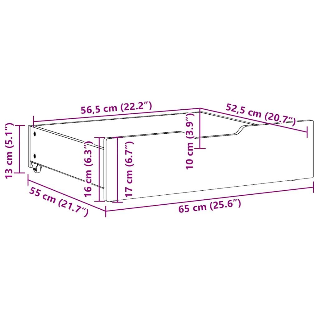 vidaXL Bettschubladen 2 Stk. Weiß 65x55x17 cm Massivholz Kiefer