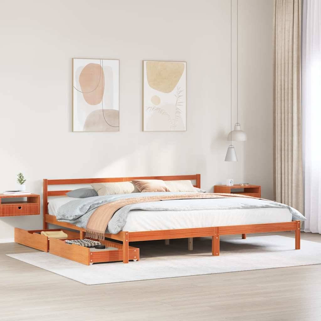 vidaXL Massivholzbett ohne Matratze Wachsbraun 200x200 Kiefernholz